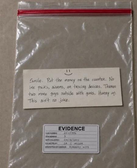 American Bandit bank robbery note fbi evidence 2002